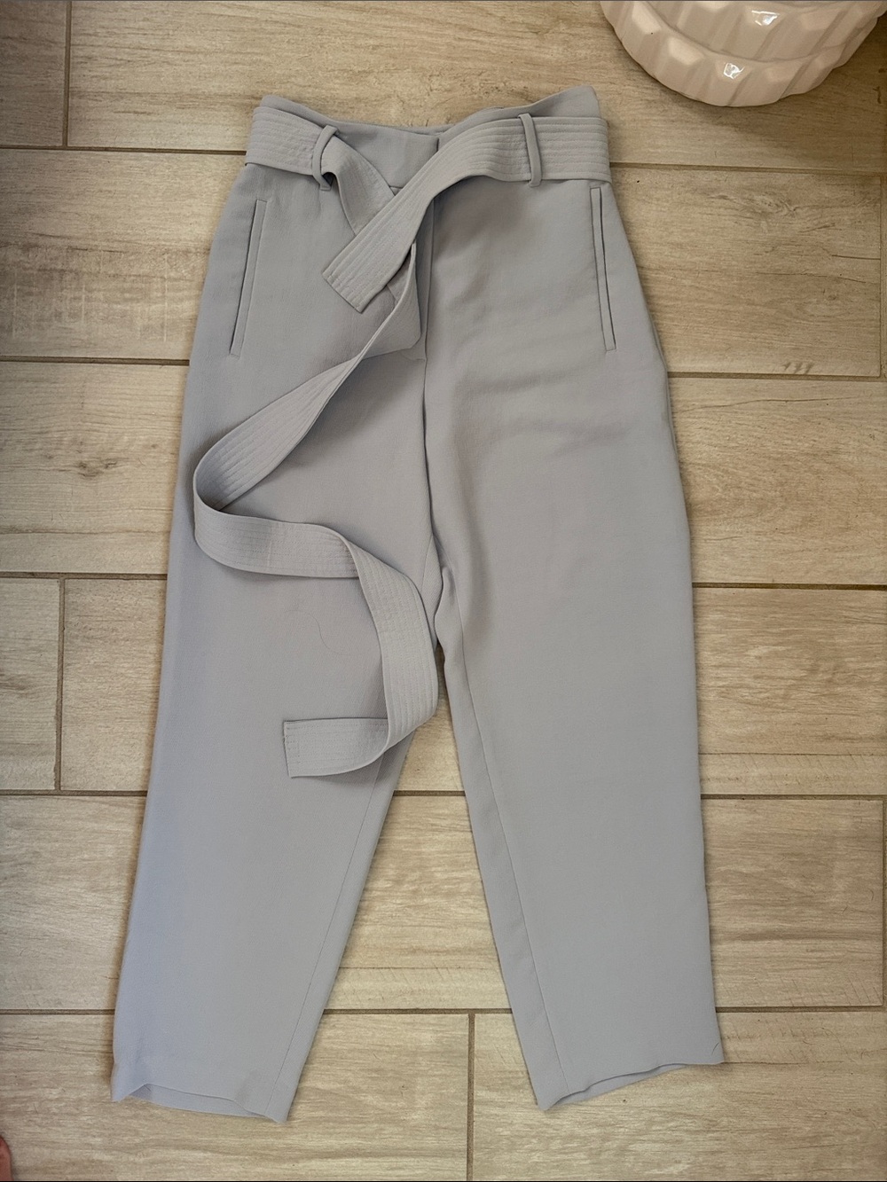 Wilfred Light blue grey High-Waist Paperbag Ankle Pants with Belt